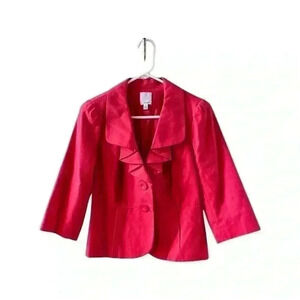 NWOT HALOGEN 3/4 Sleeve Red Ruffle Blazer Jacket Size Small P.